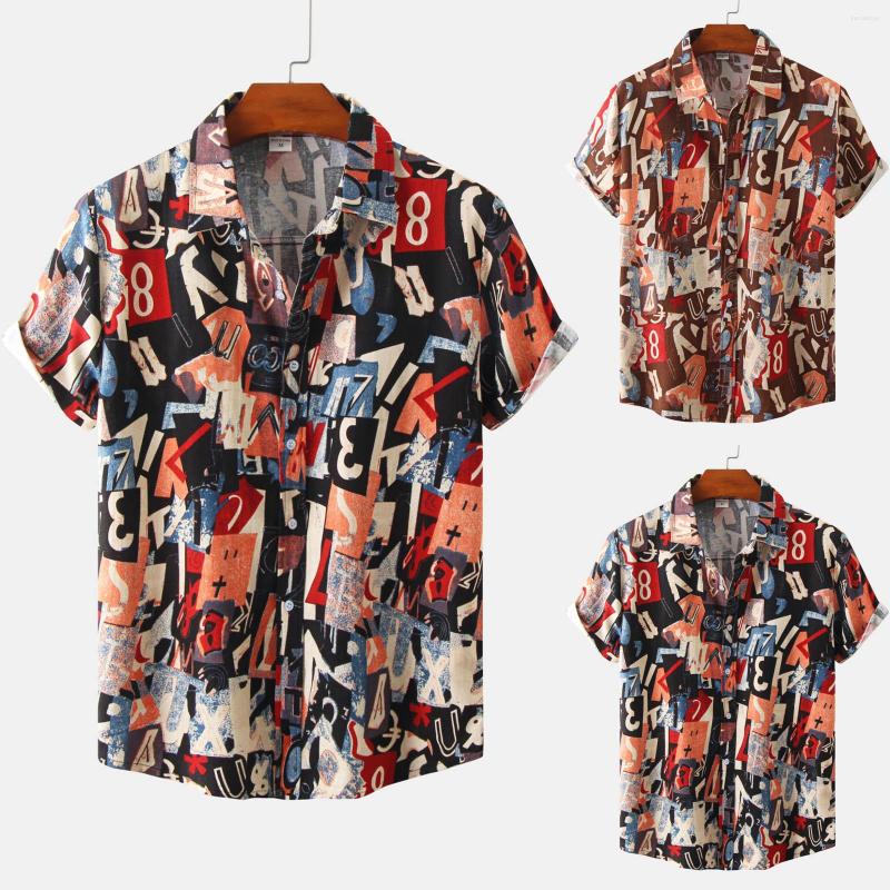 

Men's Casual Shirts Male Summer Number Printed Shirt Short Sleeve Turn Down Collar, Blue