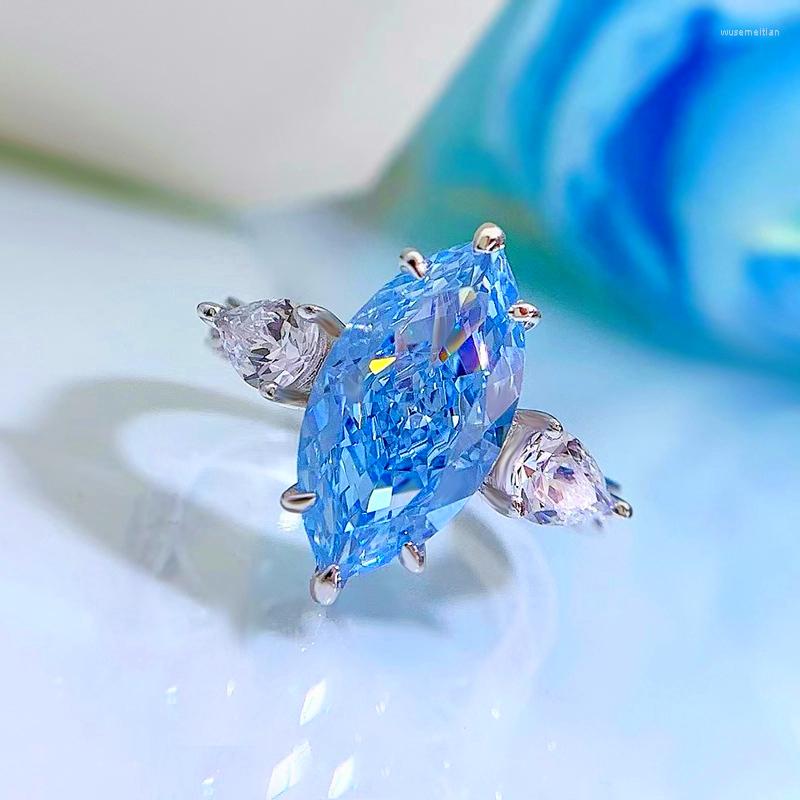 

Wedding Rings Sparkling Sky Blue Stone Cubic Zirconia Ring Fashion Silver Color For Women Bride Engagement Party Luxury Jewelry