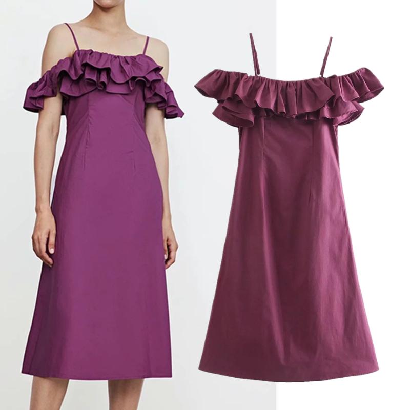 

Casual Dresses Jenny&Dave Party Dress Women Vestidos England Style Fashion High Street Cascading Spaghetti Strapless Sexy Midi Summer, Purple