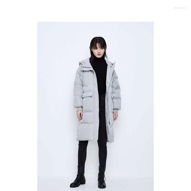 

Women's Down Women's Clothing Grey Jacket Long Hooded Windproof Thicken Warm Coat Winter Fashion Zipper Puffer Duck Outwear Tops, Gray