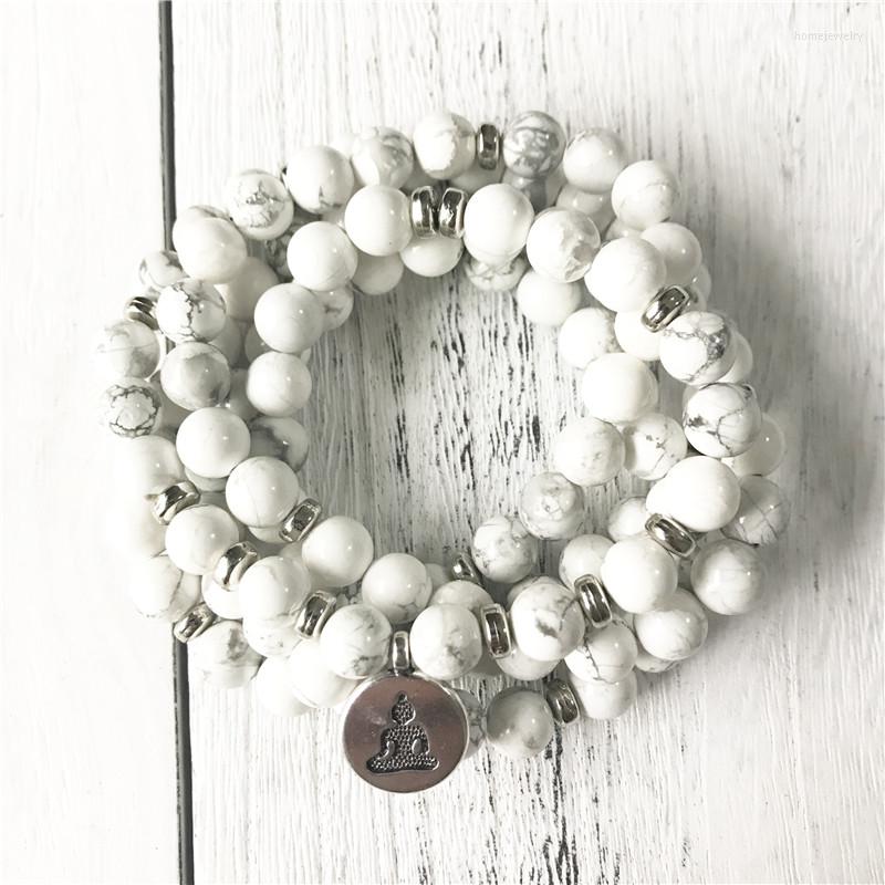

Strand 2022 Style High Quantity Natural Stone Bracelet 108 Mala Yoga White Howlite Jewelry Drop