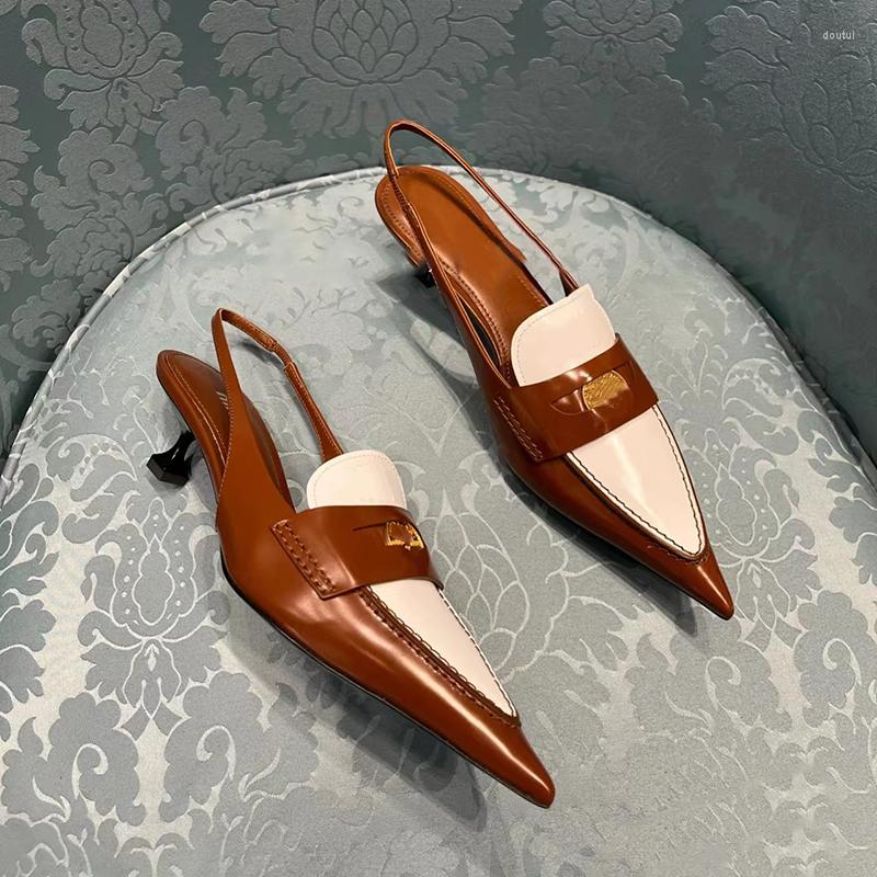 

Dress Shoes Mixed Color Pointed Toe Vintage Mules British Style Kitten Heel Sandals Stiletto High Heels Women Thin Zapatos De Mujer, Picture shown