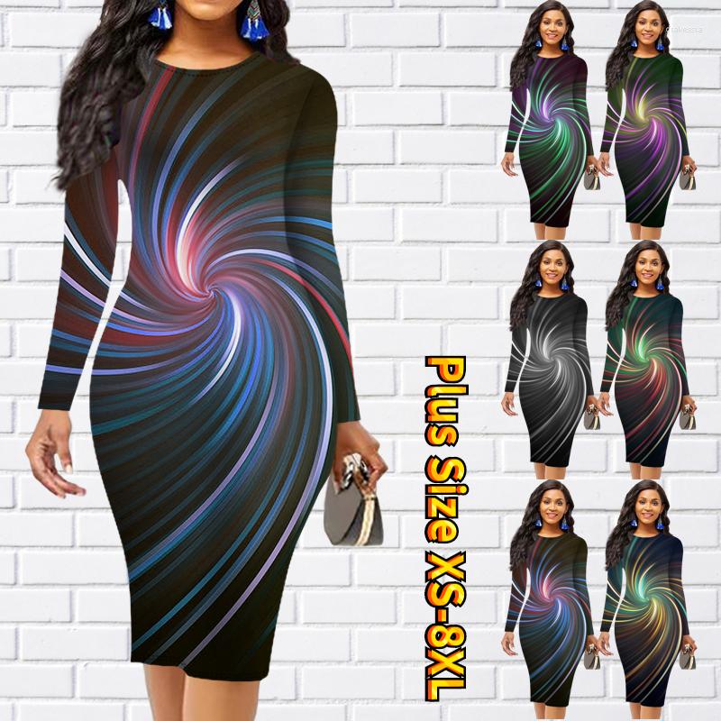 

Casual Dresses 2022 Autumn Winter Women Everyday Abstract Printing Tight Skirt Vintage Dress Round Neck Long Sleeve Knee-length, Grey