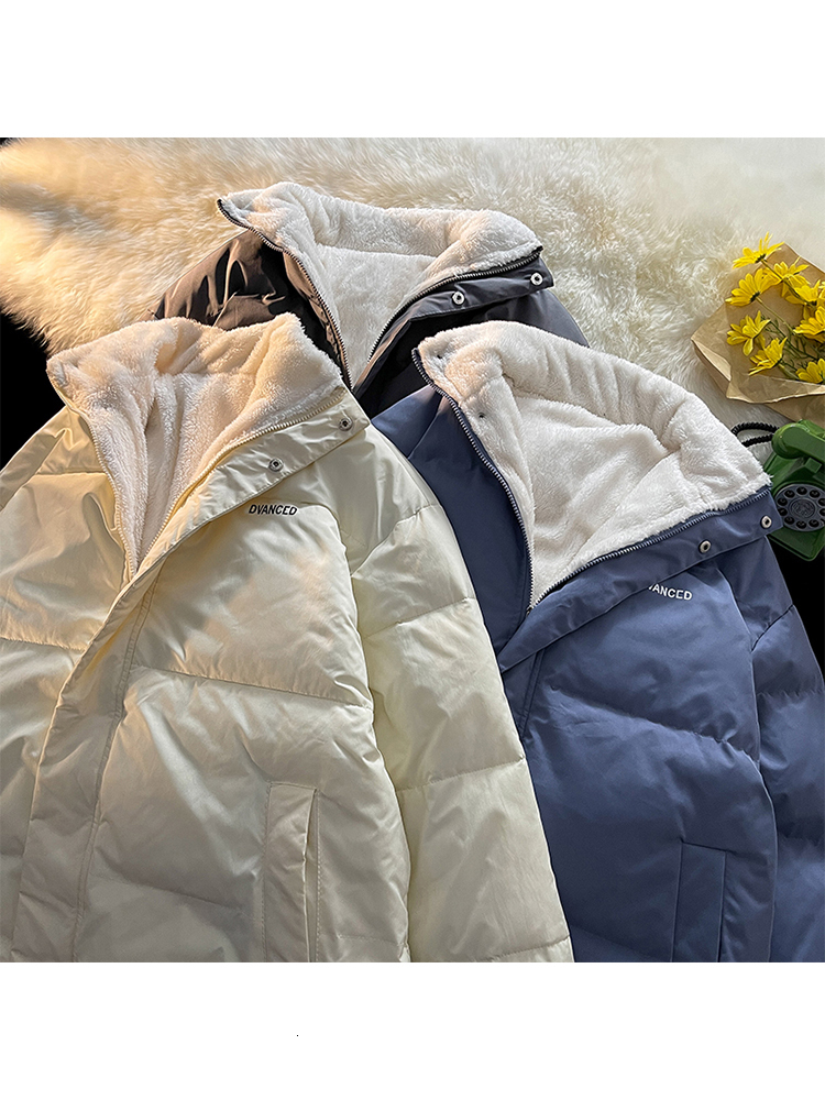 

Women's Down Parkas Keramo Winter Jacket Women Casual Loose Thicken Fleece Warm Mens Solid Stand Collar Outerwear Feamle 221207, Blue