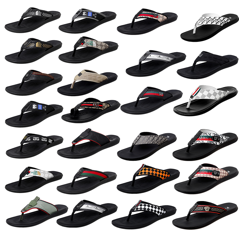 

Top Quality Designer Men's Slippers Flip Flops Leather Soft Bottom Sandals G Pendant Slippers Striped Beach Casual Slippers Size 39-45, 1837