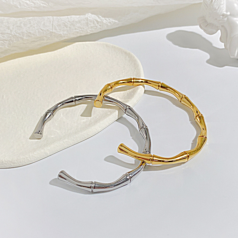 

Designer Bangles titanium steel bracelet women Chic bamboo knot opening bracelet