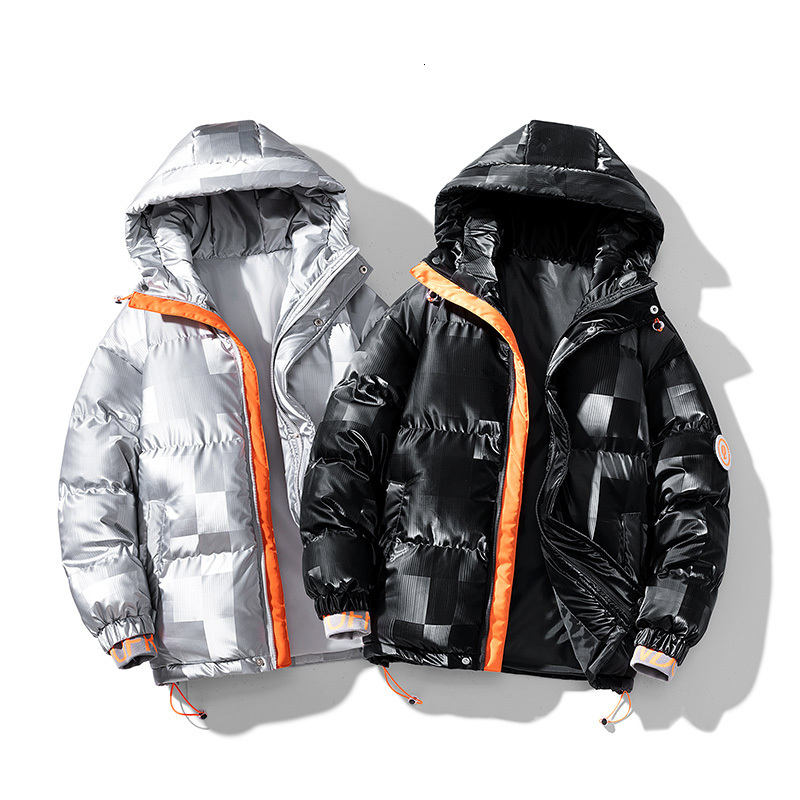 

Men's Down Parkas Winter Fashion Loose Drop shoulder Sleeve Contact Color Casual Hip Hop Street Shiny Sliver Thickened Jacket 221207, Qhl22688-black