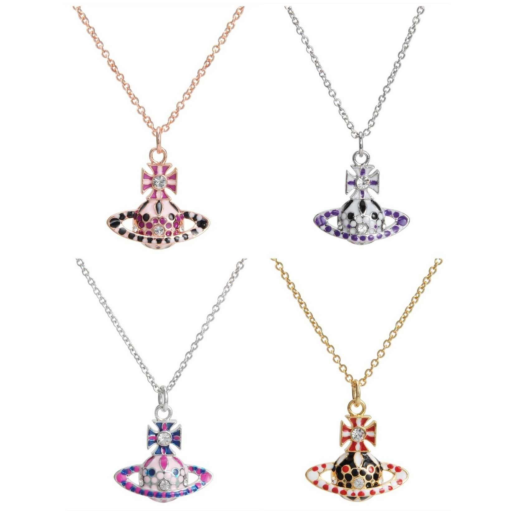 

Designer viviai necklace Western Empress Enamel Multicolor Saturn Necklace