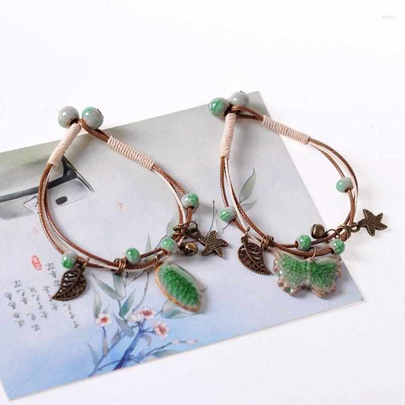 

Link Bracelets Japan And South Korea Lovely Small Leaf Crack Ceramic Bracelet Fresh Handmade Fashion Accessories Jewelry