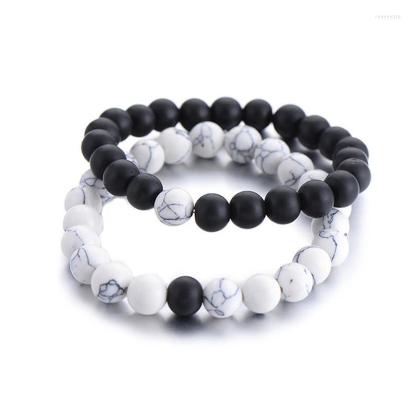 

Strand Set Bracelet Couples Distance Black White Natural Lava Stone Tiger Eye Beaded Yoga Bracelets For Men Women Elastic Rope Jewelry