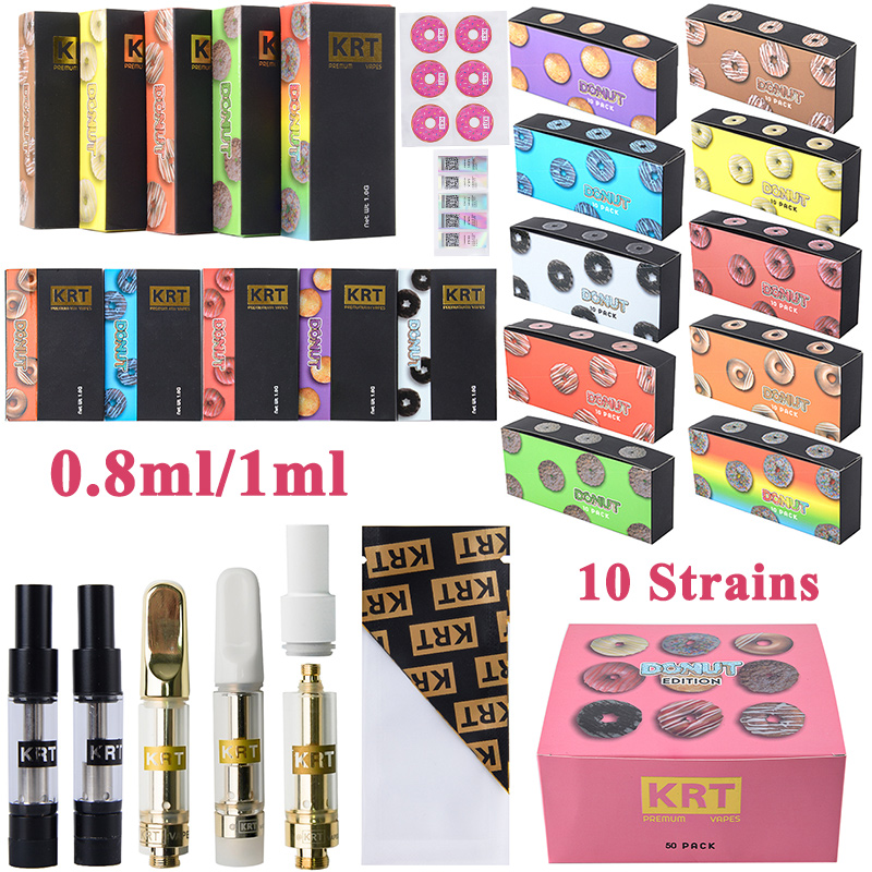 

Donut Edition KRT Vape Cartridges 0.8ml 1ml Ceramic Coil Atomizers 510 Thread Glass Tank Thick Oil Dab Pen Wax Vaporizer Carts Empty 10 Strains Randomly Hot Selling