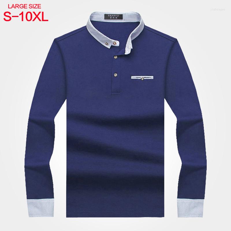 

Men's Polos Stand Collar Long Sleeve Business Casual Cotton T-shirt Autumn Polo Shirt Loose Large Size 7XL 8xl, Violet