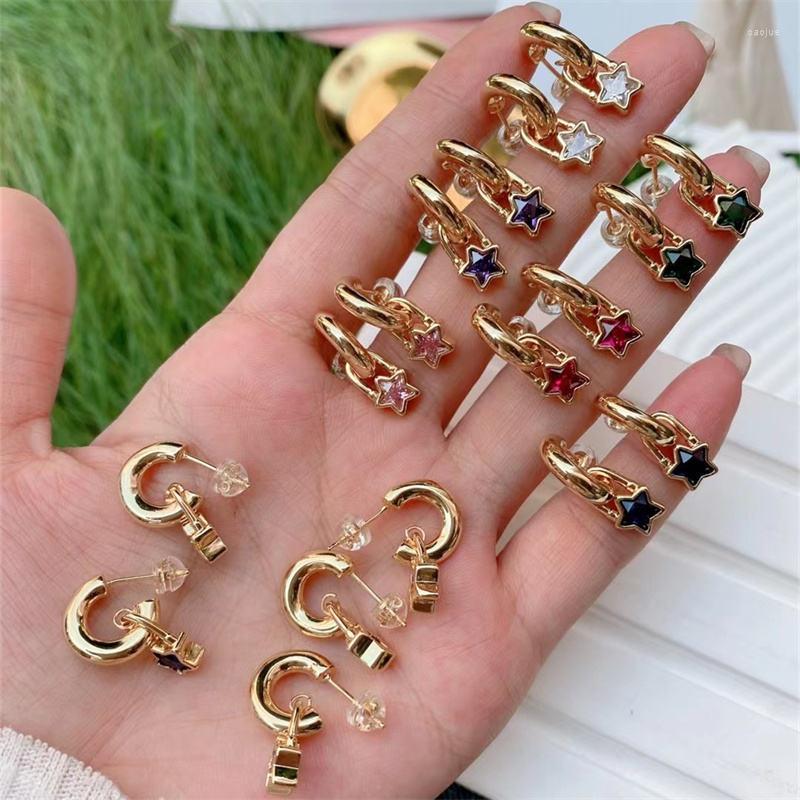 

Stud Earrings 5Pairs Gold Plated Five Point Star Drop Colorful Zircon Earring For Women Girlfriend Birthday Jewelry Gif