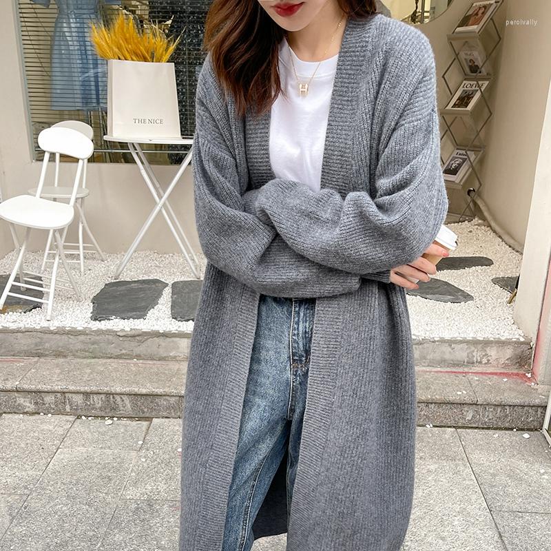 

Women's Knits Autumn And Winter Long Jacket Wool Cardigan Sweater Women's Solid Color Coat Soft Lazy Wind Fashion Section, Black