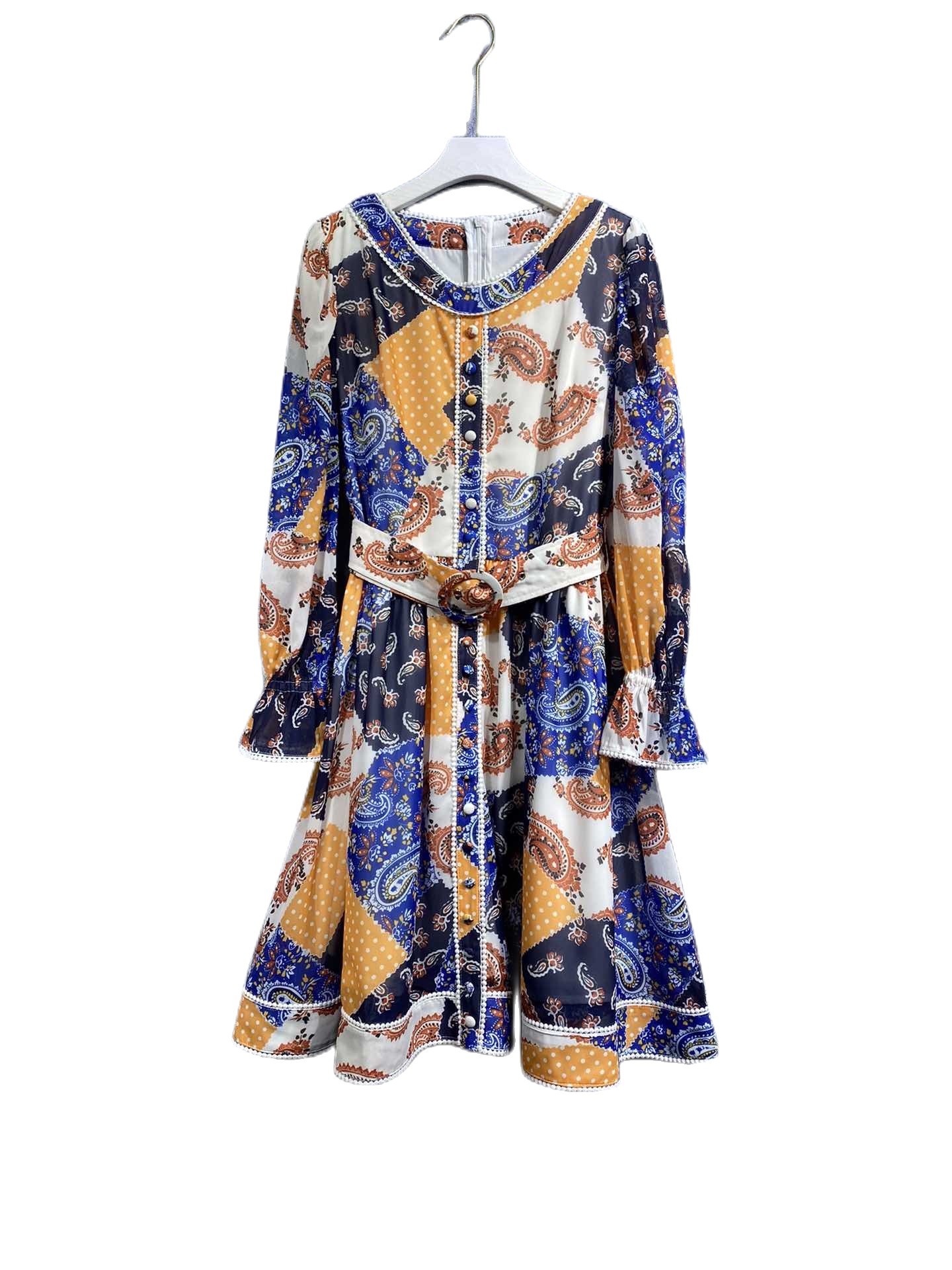

Spring 2023 New Fashion New Round Neck Print Long Sleeve Dress, Customize