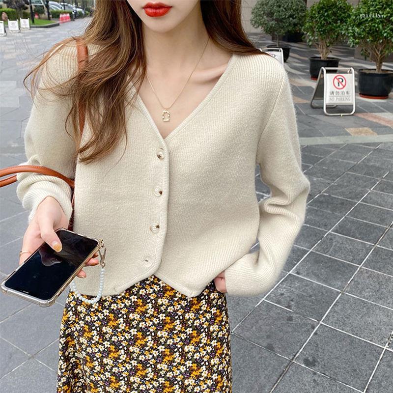 

Women's Knits Knitted Cardigans Spring Autumn Cardigan Women Casual Long Sleeve Tops V Neck Solid Sweater Coat A08, Hui se