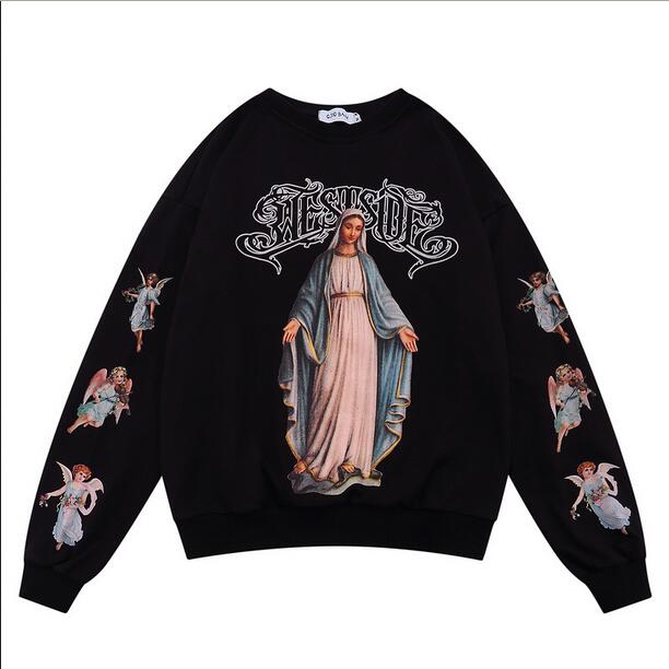 

Streetwear Men Vintage Sweatshirt Graphic Cotton Crewneck Pullover, Black