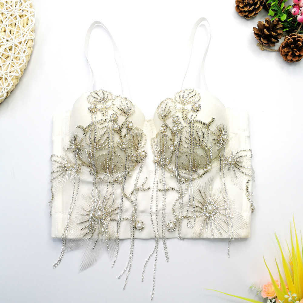 

Tassel diamond chain breast bodice fish bone top underwear free off shoulder beautiful back suspender nail bead embroidery diamond, White2
