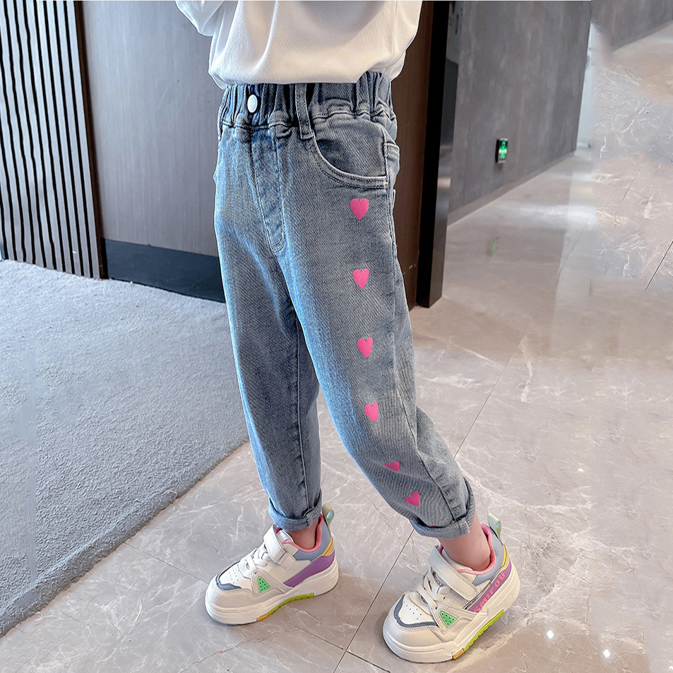 

Trousers Princess Jeans Pants Girls Denim Kids Baby Embroidered Elastic Waist Childredn Long Pant for Girl 2 8 Years 221207, Beige