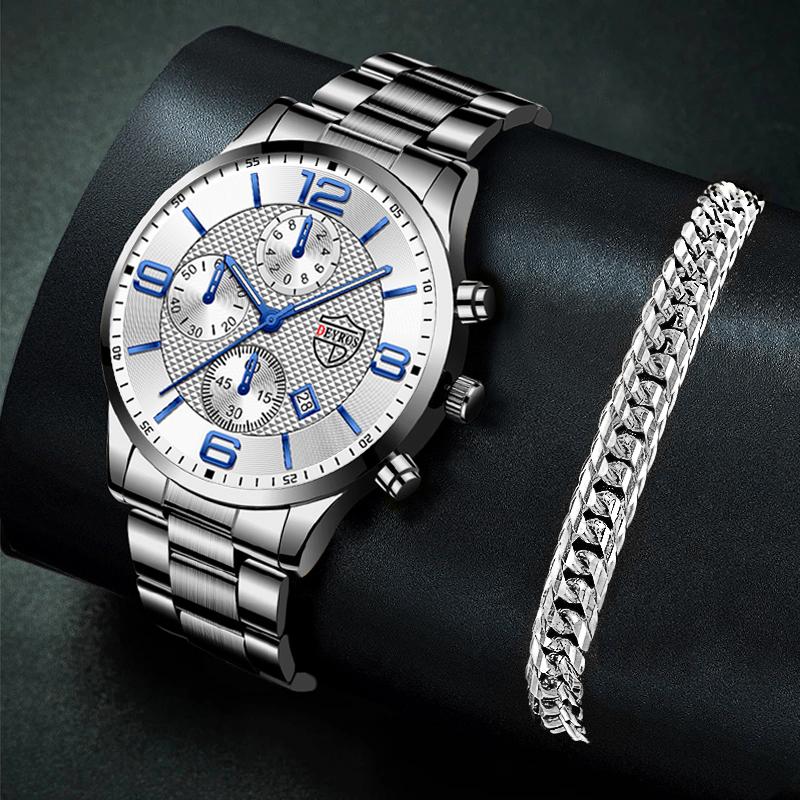 

Wristwatches Relogio Masculino Mens Business Watches Luxury Stainless Steel Quartz Wrist Watch Male Silver Bracelet Calendar Luminous Clock, As shown 3
