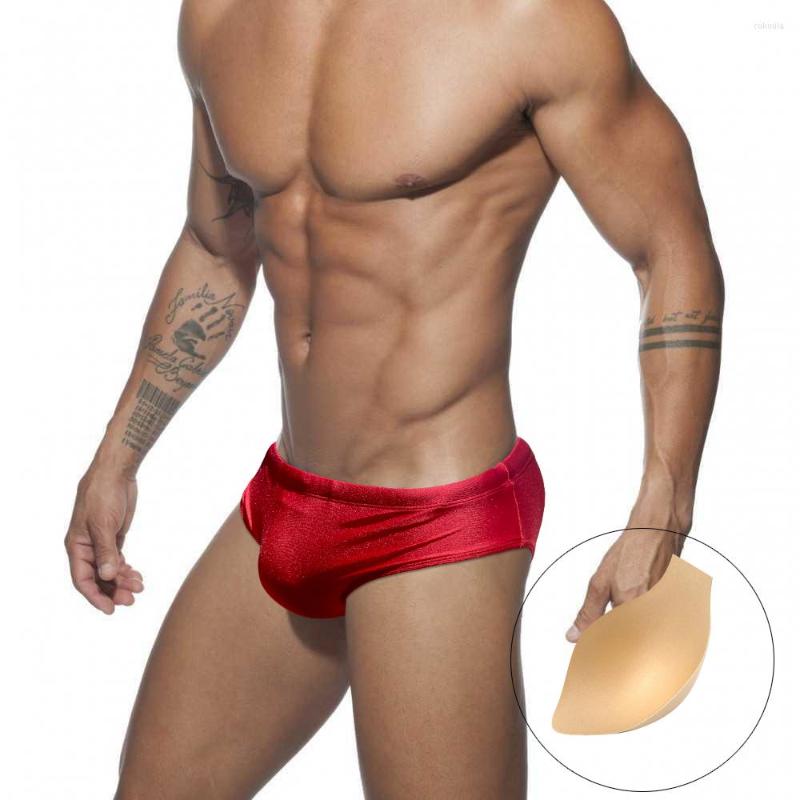 

Men's Swimwear Sexy Mens Glitter Push Pad Bathing Suit Nylon Low Waist Bikini Swim Briefs Sport Beach Fashion Male Bright Surf Trunks, White no pad