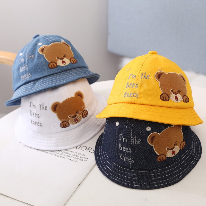 

Autumn Cartoon Bear Baby Bucket Hat Cute Bear Embroidery Infant Boys Girls Sun Hats Korean Style Kids Toddler Fisherman Cap, Mixed color
