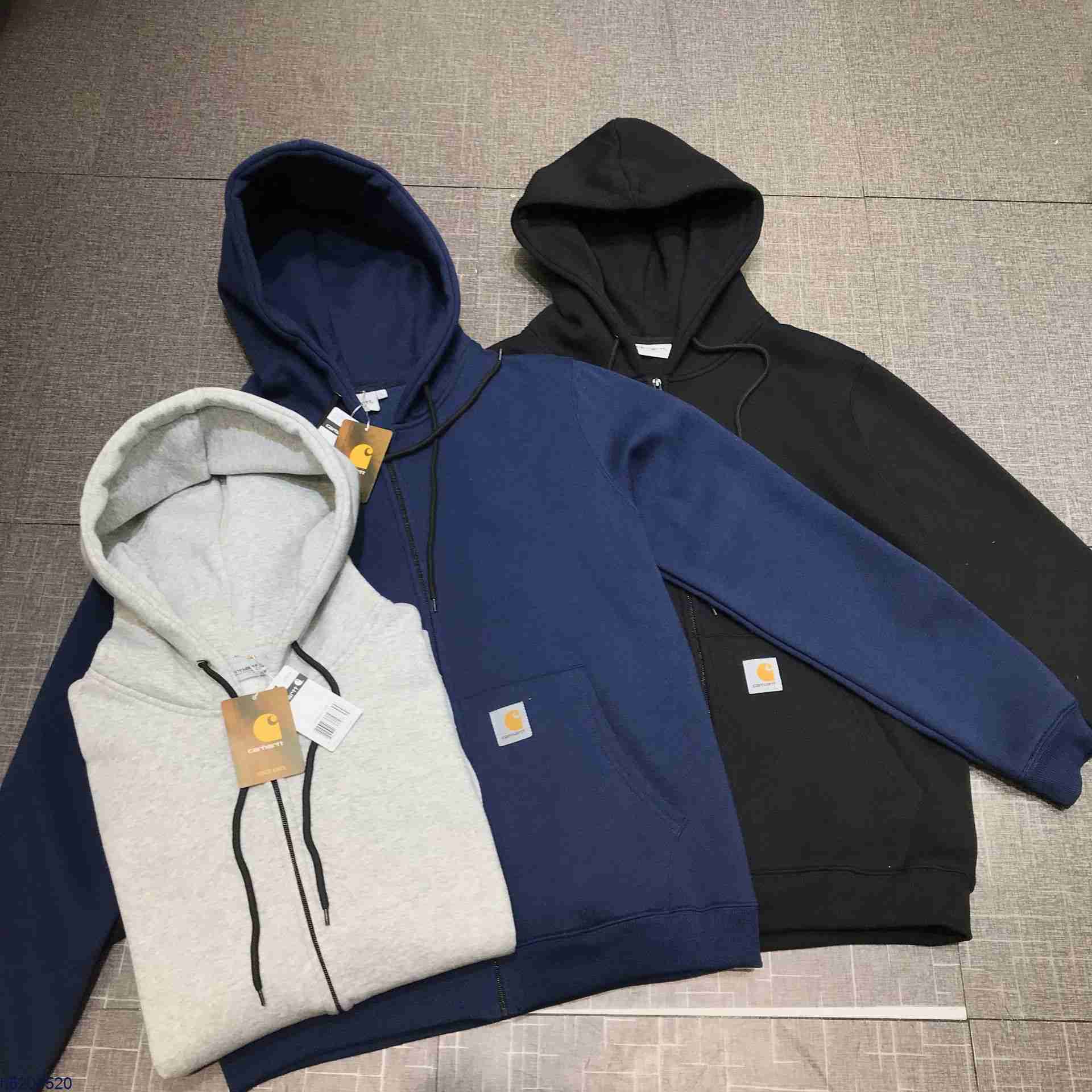 

2023 New Men's Hoodies Sweatshirt North America Brand Carhart Autumn and Winter Style Zipper Cardigan Plush Hooded Sweater Loose Youth Coat Trend Sweater, Black
