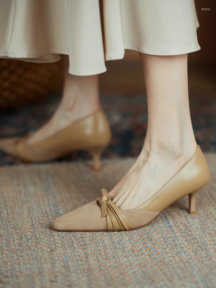 

Dress Shoes EshtonShero Leather Fashion Women's Thin High Heels Pointed Toe Elegant Women Pumps Female Office Platform, Wine red