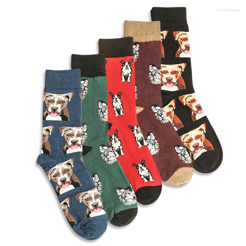 

Men's Socks Men Cartoon Animal Printed Pets Dog Cotton Street Happy Funny Casual Skate Harajuku Hip Hop Male Fashion Dress Sock, Blue dog
