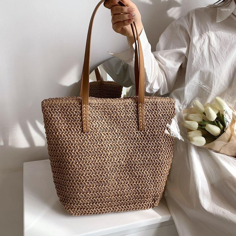 

Evening Bags Czech Hand Woven Straw Women Shoulder Bag Fashion Large Beach For Travel Shopper Weaving, Beige