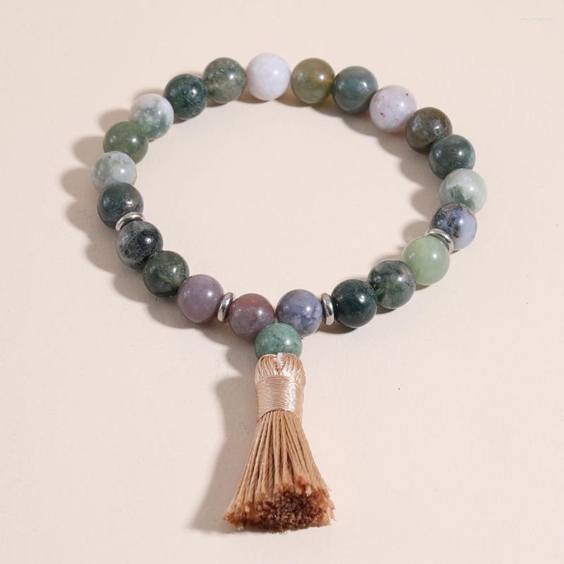 

Strand Rttooas 8MM Agate Beads Bracelet Buddhism Rosary Men Bracelets Natural Healing Energy Bangle Elastic Women Yoga Jewelry