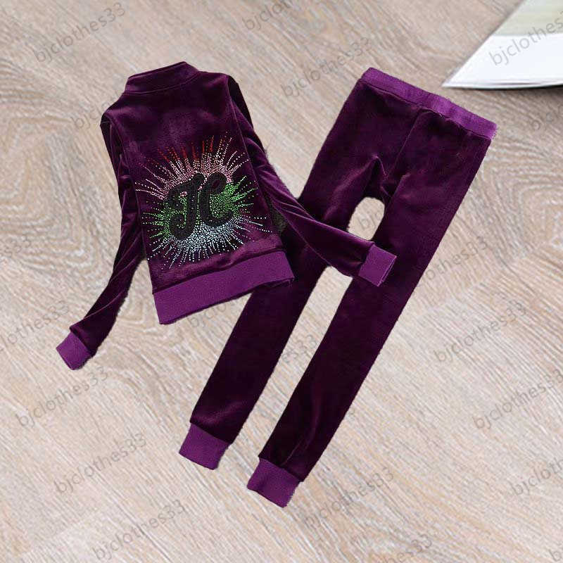 

Juicy Tracksuit Womens Two Piece Pant Brand Back Colorful Sequins Letter Embroidery Decorated Stand Collar Slim Tops Bunch Of Foot Casual Pants Women Clothing