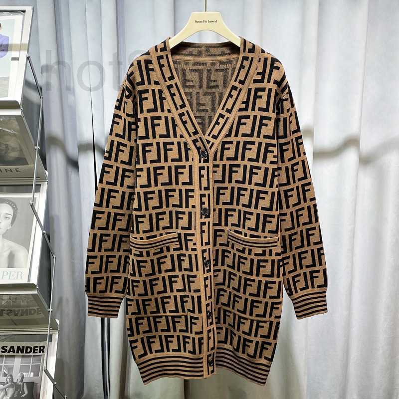 

Women' Sweaters designer Letter V-neck cardigan women' 22 early spring printed medium length single breasted knitted sweater coat YYJZ, Camel