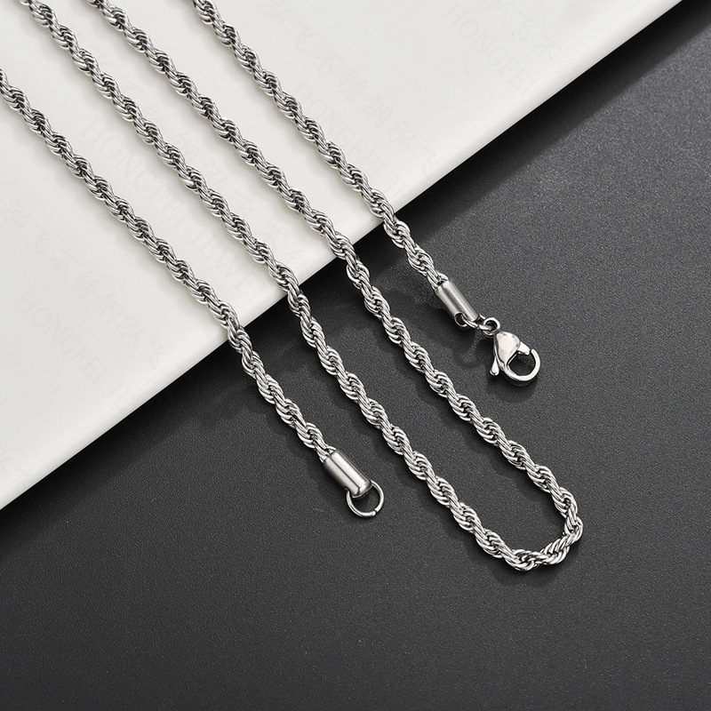 

stainless steel hip hop twist rope chain pendant ladies bangle channel jewelry necklace designer charms clover chains jewellery men necklaces wholesale for women