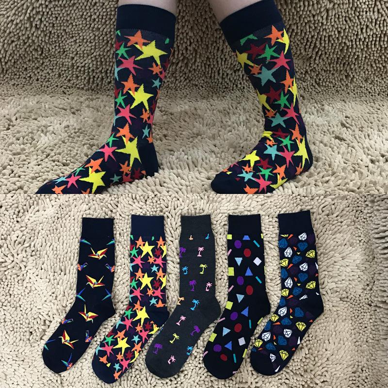 

Men's Socks Color Cotton Trend Five-pointed Star Origami Coconut Drill Personalized Crew
