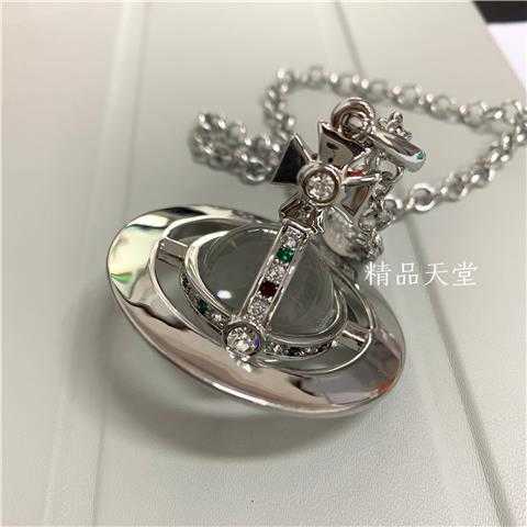 

Designer vvana necklace Empress Silver Transparent Saturn ORB Necklace Carved Chain Planet