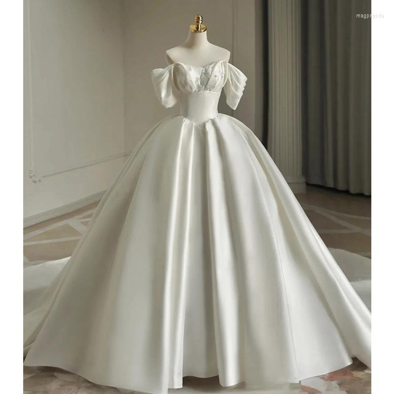 

Ethnic Clothing Women Wedding Party Tailing Dress Elegant Backless Ball Gown Sexy Princess Off Shoulder Satin Lacing Up Dresses
