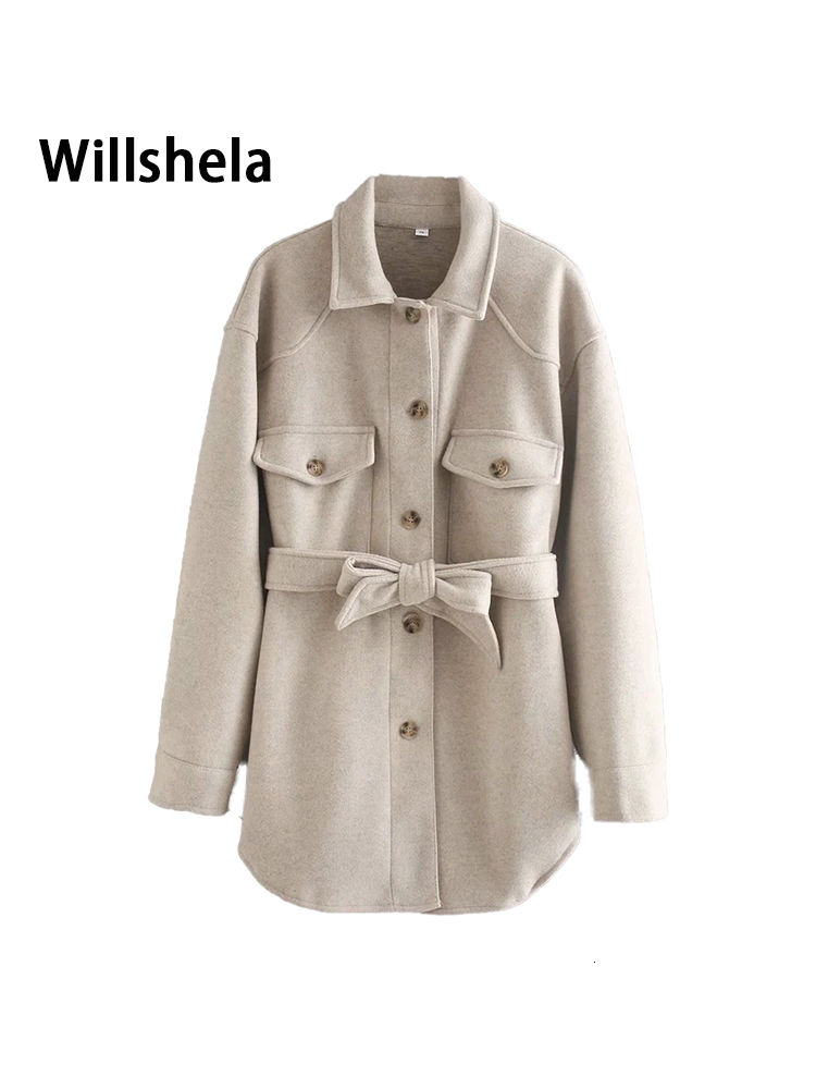

Women' Jackets Willshela Fall Winter Jacket Long Sleeves Belted Warm Thicken Casual Fashion High Street Coat Outfits Tops 221207, Khaki