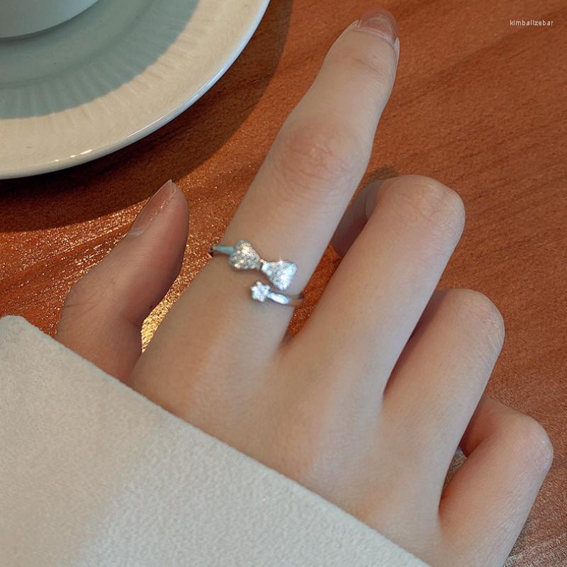 

Wedding Rings Trendy Exquisite Shiny Zircon Bow Opening For Woman Korean Fashion Jewelry Accessories Girl's Unusual Ring