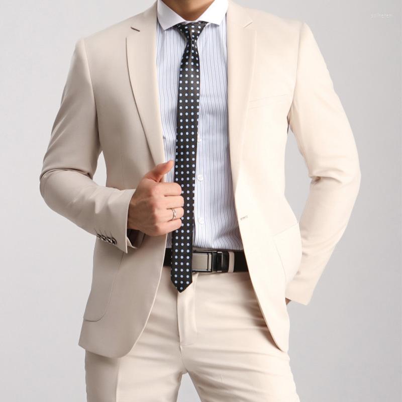 

Men's Suits FOLOBE Costume Homme Custom Made Beige Mens Slim 3 Pcs Bridegroom Wedding For Men Dress Suit Blazer Vest Pants