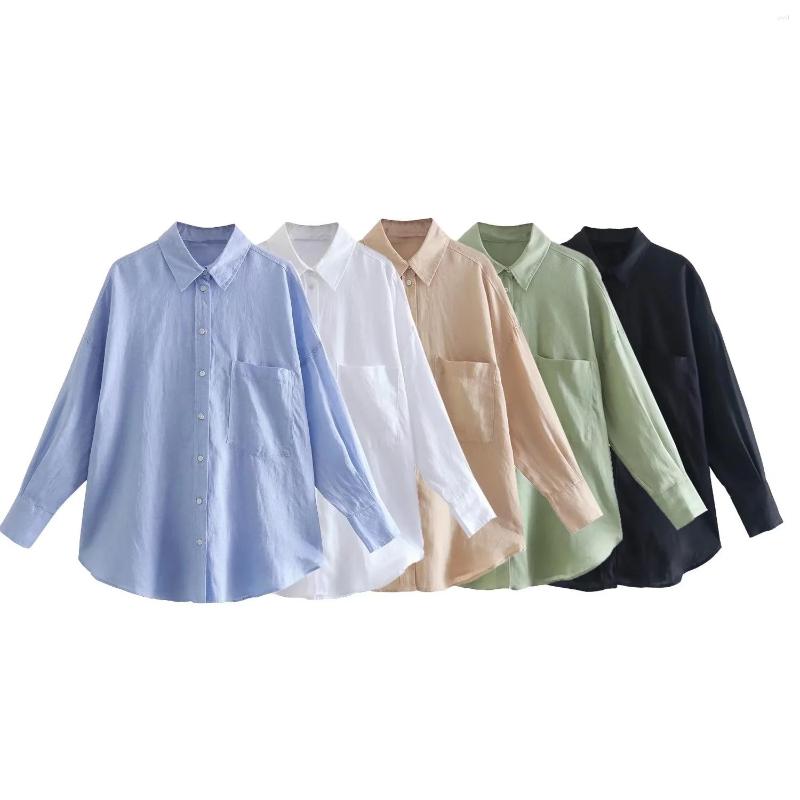 

Women's Blouses Women's Shirt Solid Elegant Blouse Casual Loose Long Sleeve Tops With Pockets Ladies Workwear Cotton Green Button Mujer, Khaki