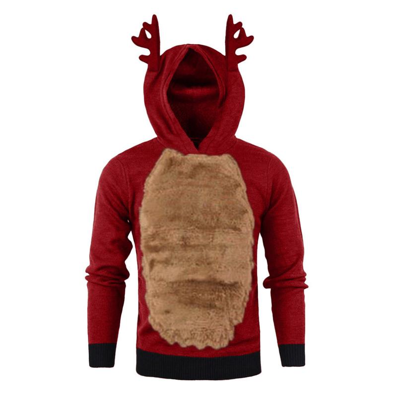 

Men's Hoodies & Sweatshirts Men Autumn Winter Xmas Antlers Hoody Feather Hooded Christmas Contrast Color Vintage Clothes 3d Top, Gy
