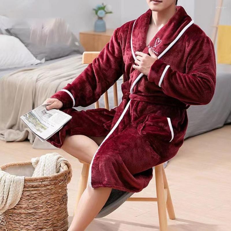 

Men's Sleepwear Trendy Bathrobe Belt Sleeping Winter Nightgown Lengthened Tight Waist For Home, Green