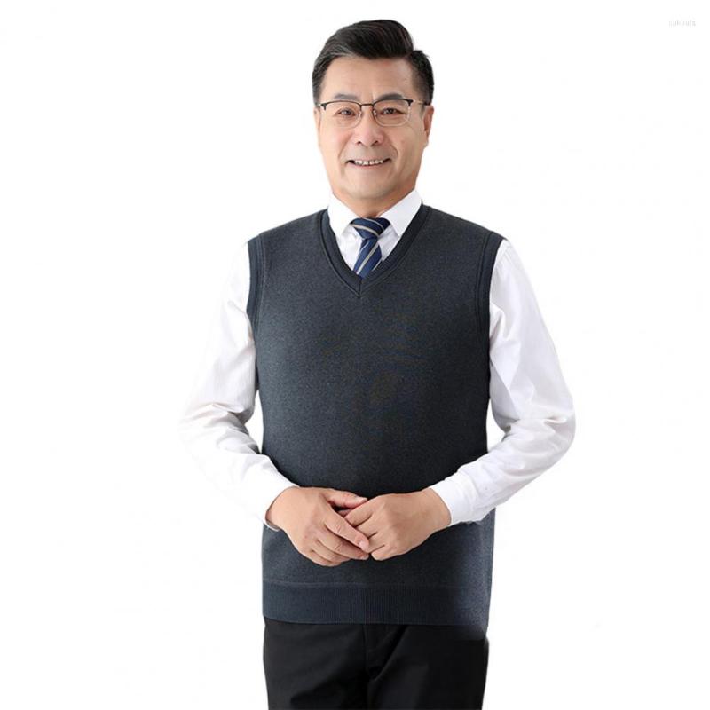 

Men's Vests Trendy Father Autumn Vest Knitting Warm Knitwear Anti-pilling Sweater, Khaki