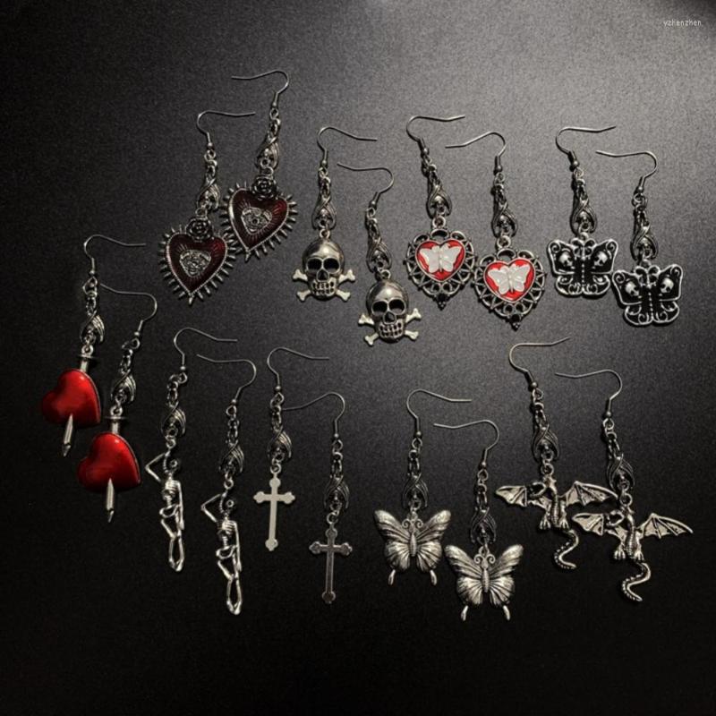

Dangle Earrings Gothic Nightclub Bat Cross Rose Butterfly Mirror Oil Drop Unisex Accessory
