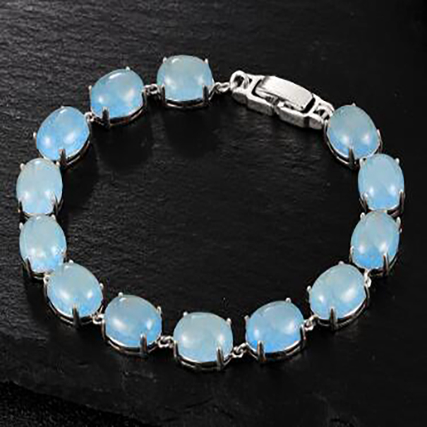 

S925 Sterling Silver Bracelet Blue Malay Jade Bracelet 18cm Gemstone Tennis Bracelets