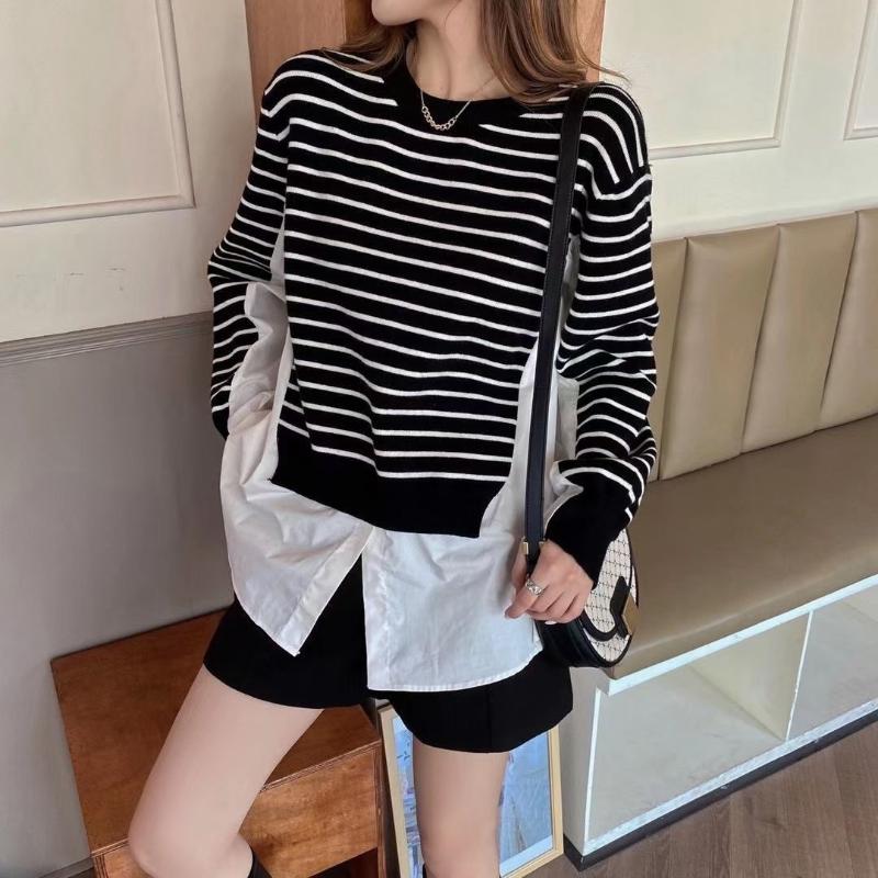 

Women' Blouses & Shirts CMAZ 2022 Korean Autumn And Winter Patchwork Shirt Fake Two Pieces, Black