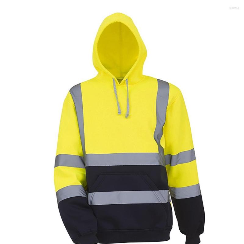

Men's Hoodies Sport Reflective Polar Fleece Yellow Orange Jacket High Visibility Pullover Long Sleeve Hooded Sweatshirt, Lime green and black