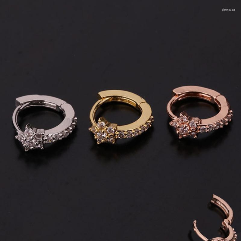 

Hoop Earrings 1 PCS Cute Small Simple Mirco Pave CZ Star Ear Cuff Hoops Earring Zircon Circle Closed Clip Ears Jewelry
