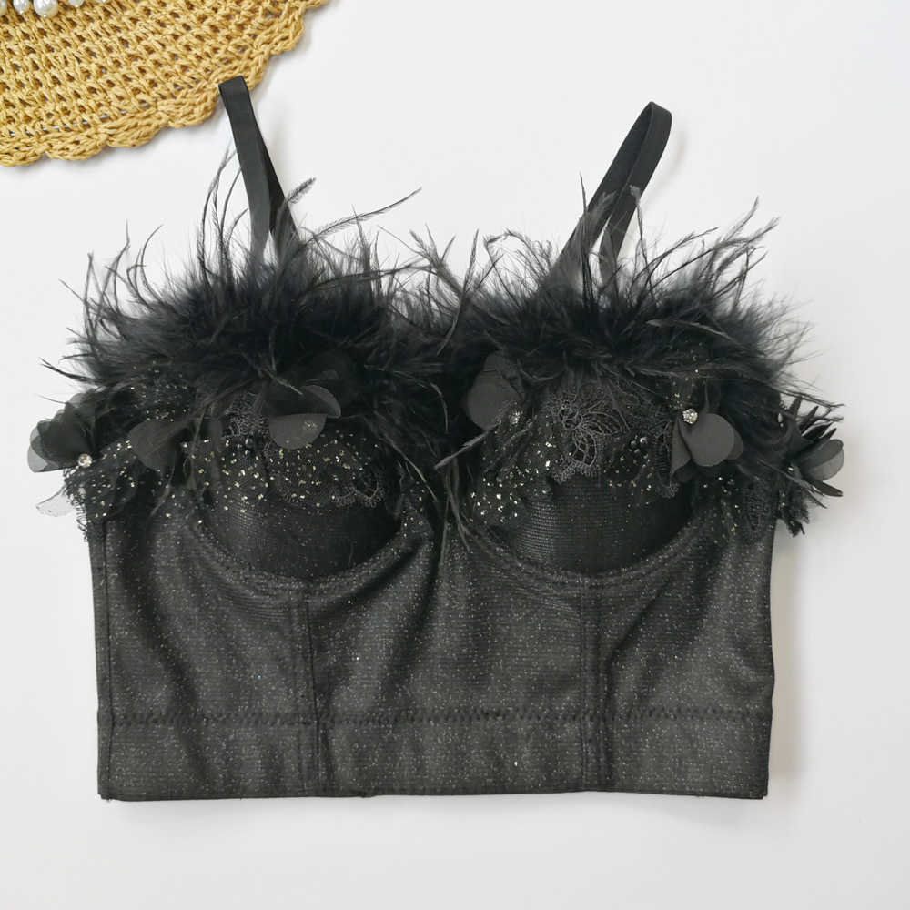 

Suspender vest women wear sexy feather chest wrapped magic flash vest, Black